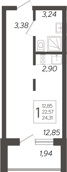 Планировка — Кислород, Студия, 22 м²