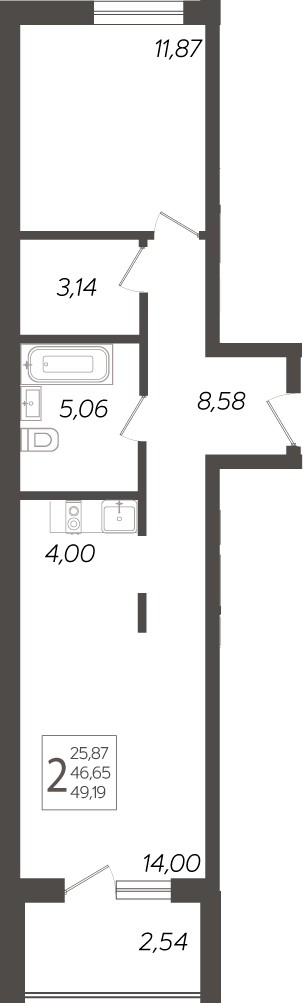 Планировка — Кислород, 2-комн., 48 м²