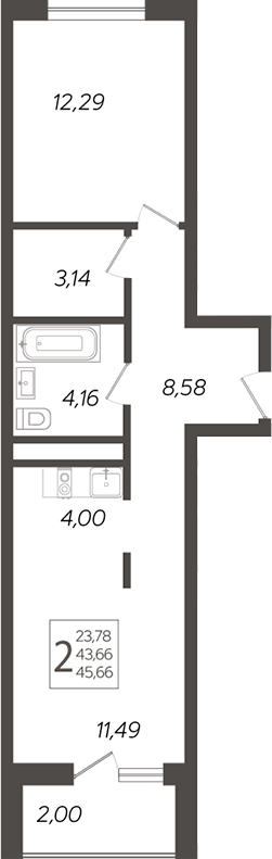 Планировка — Кислород, 2-комн., 47 м²