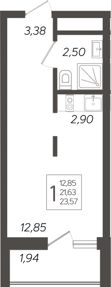 Планировка — Кислород, Студия, 22 м²