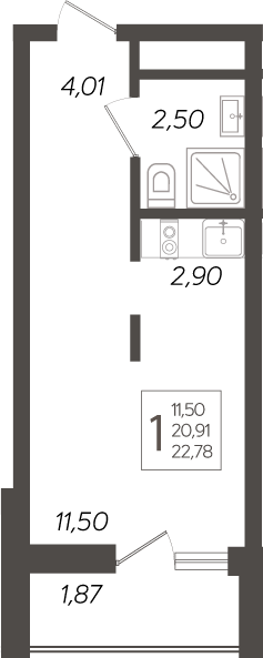 Планировка — Кислород, Студия, 21 м²