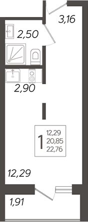 Планировка — Кислород, Студия, 21 м²