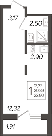 Планировка — Кислород, Студия, 21 м²