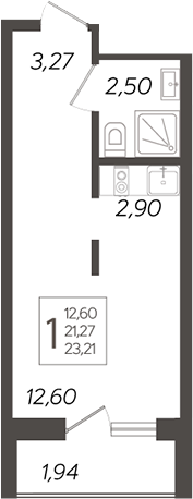 Планировка — Кислород, Студия, 21 м²