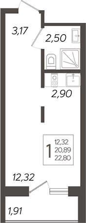 Планировка — Кислород, Студия, 21 м²