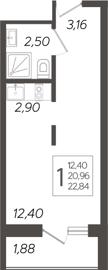 Планировка — Кислород, Студия, 21 м²