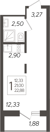 Планировка — Кислород, Студия, 21 м²