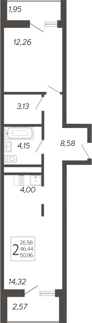 Планировка — Кислород, 2-комн., 46 м²