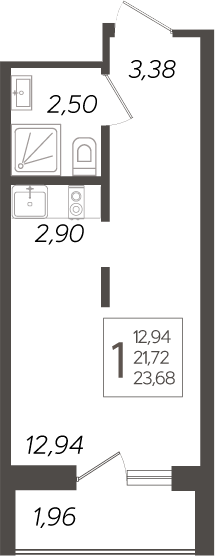 Планировка — Кислород, Студия, 22 м²