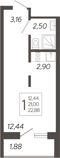 Планировка — Кислород, Студия, 21 м²