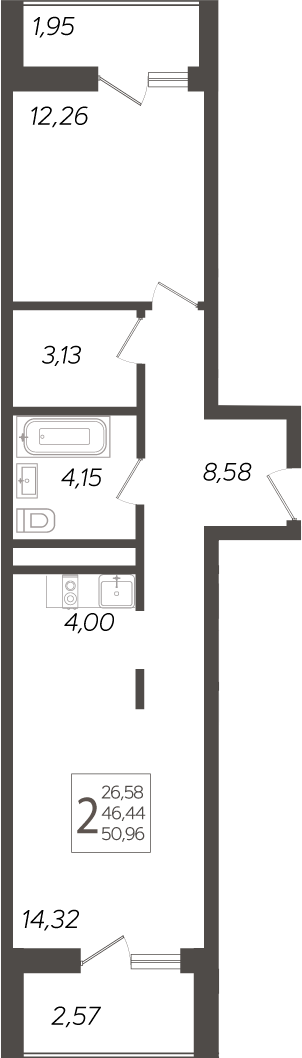 Планировка — Кислород, 2-комн., 46 м²