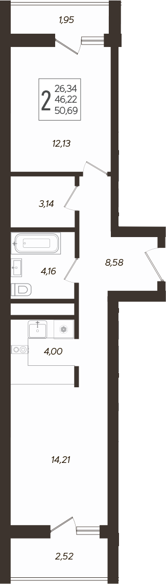 Планировка — Кислород, 2-комн., 48 м²