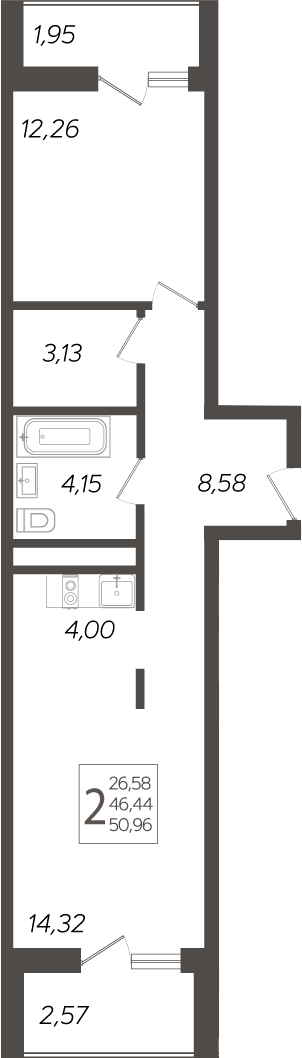 Планировка — Кислород, 2-комн., 46 м²