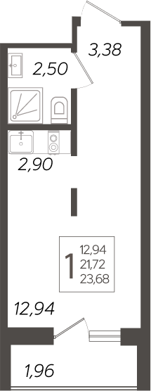Планировка — Кислород, Студия, 22 м²