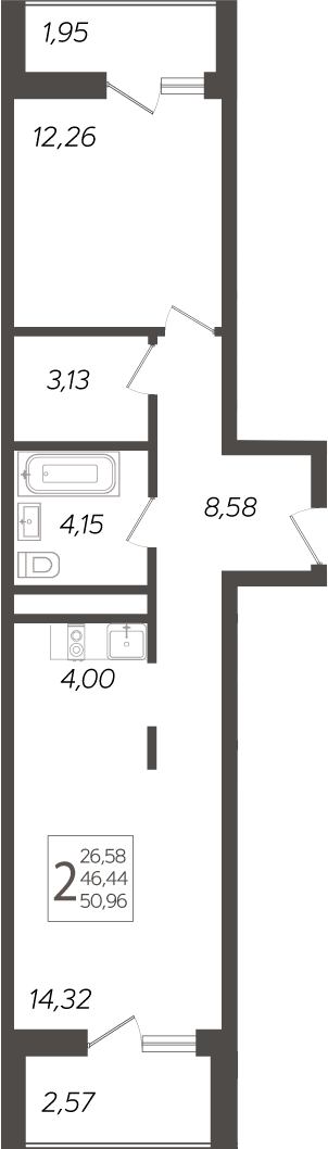 Планировка — Кислород, 2-комн., 46 м²