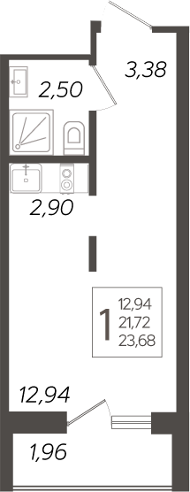Планировка — Кислород, Студия, 22 м²