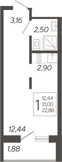 Планировка — Кислород, Студия, 21 м²