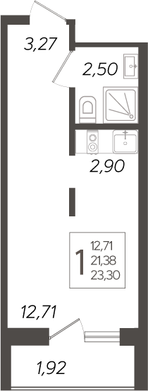Планировка — Кислород, Студия, 21 м²