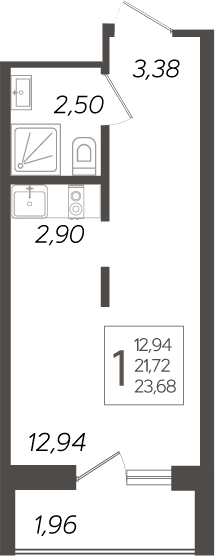 Планировка — Кислород, Студия, 22 м²