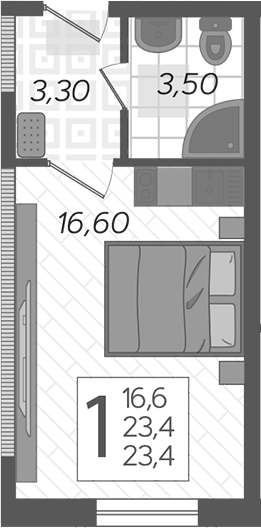 Планировка — Летний, Студия, 25 м²