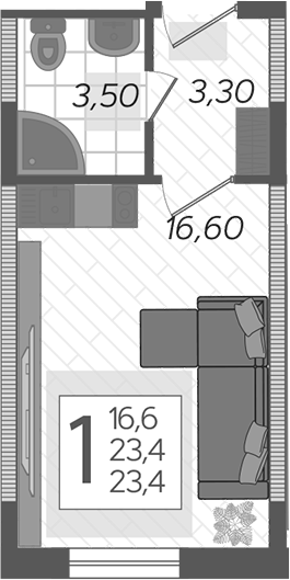 Планировка — Летний, Студия, 25 м²
