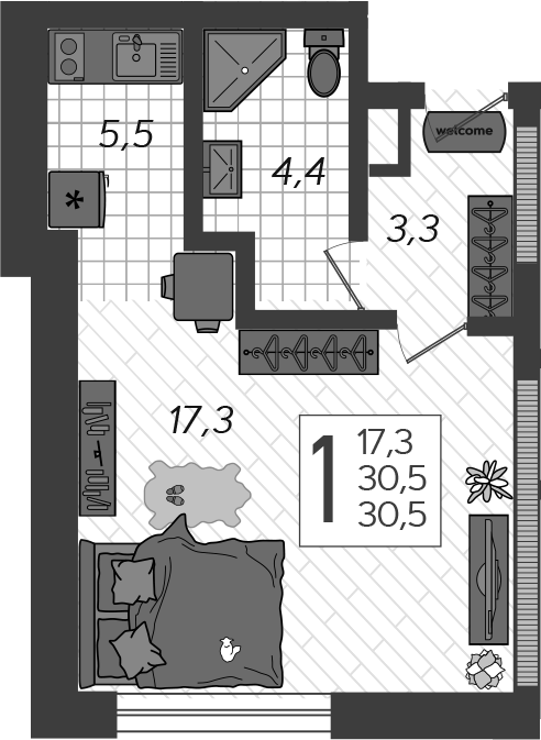 Планировка — Летний, Студия, 37 м²