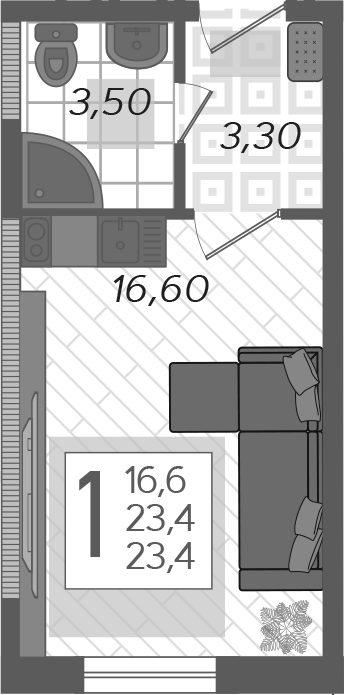 Планировка — Летний, Студия, 25 м²