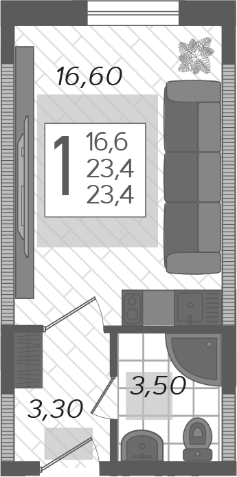 Планировка — Летний, Студия, 25 м²