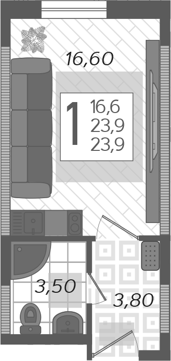 Планировка — Летний, Студия, 24 м²