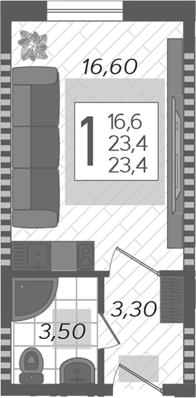 Планировка — Летний, Студия, 25 м²