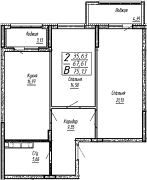 Планировка — Спутник, 3-комн., 67 м²