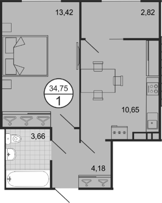 Планировка — Событие, 1-комн., 32 м²