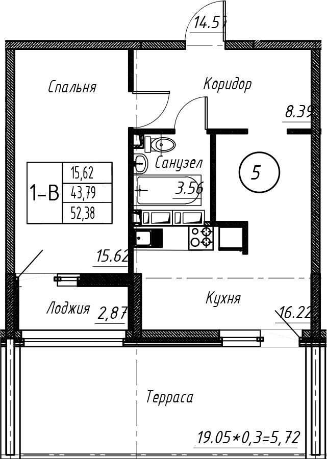 Планировка — Событие, 2-комн., 44 м²