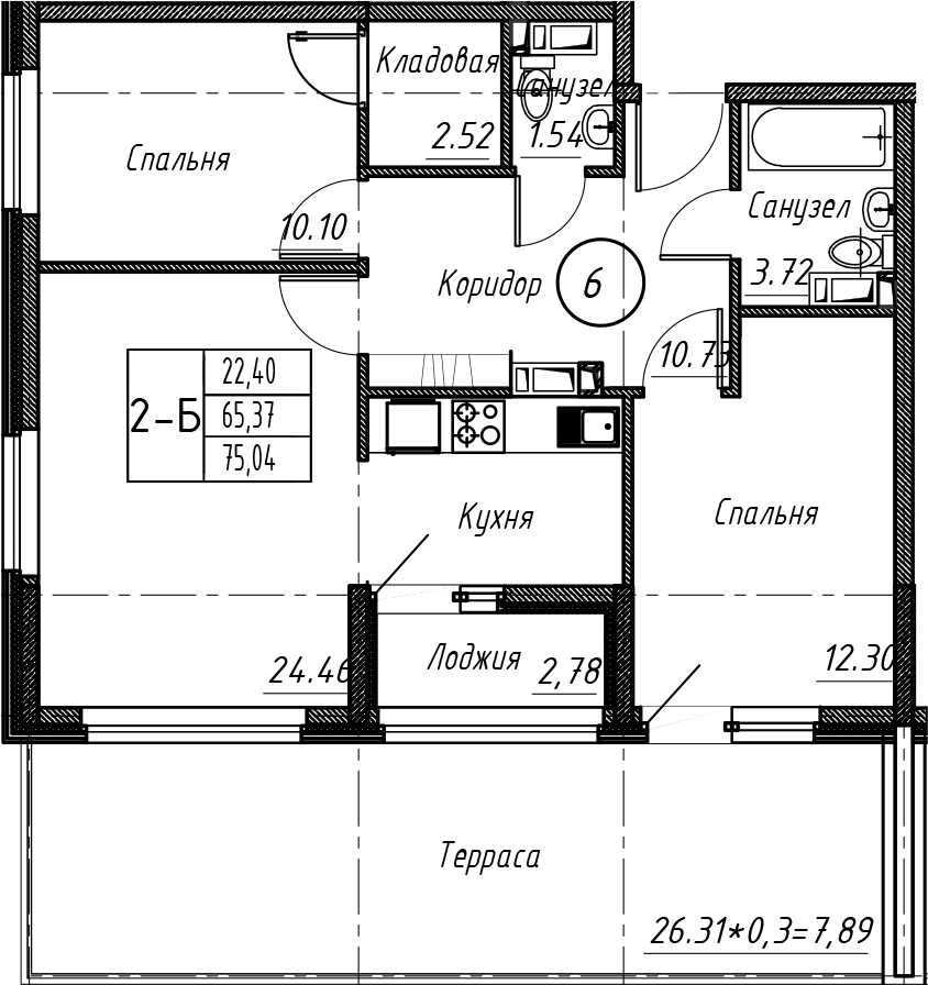 Планировка — Событие, 3-комн., 67 м²