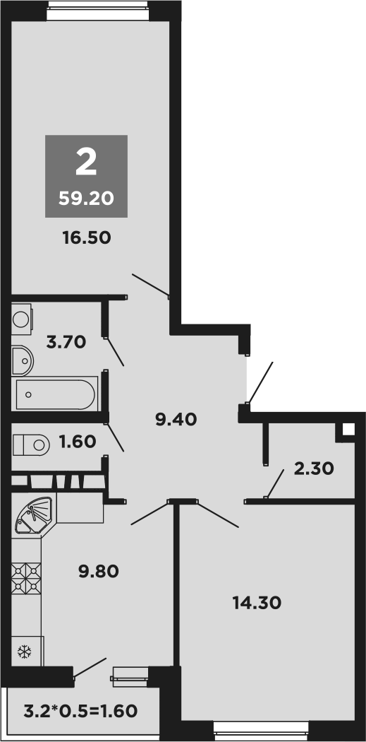 Планировка — NEO-квартал Красная площадь, 2-комн., 58 м²