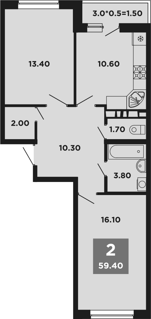 Планировка — NEO-квартал Красная площадь, 2-комн., 58 м²