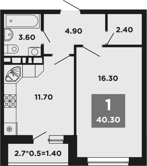 Планировка — NEO-квартал Красная площадь, 1-комн., 39 м²
