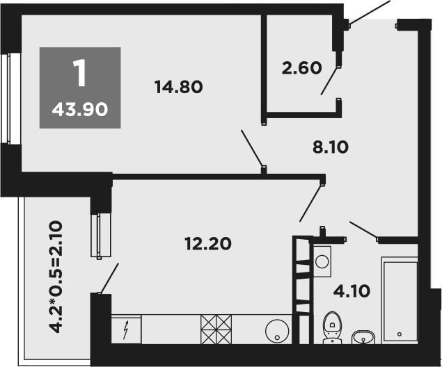 Планировка — NEO-квартал Красная площадь, 1-комн., 42 м²