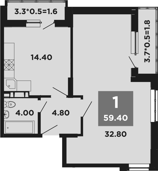 Планировка — NEO-квартал Красная площадь, 1-комн., 56 м²