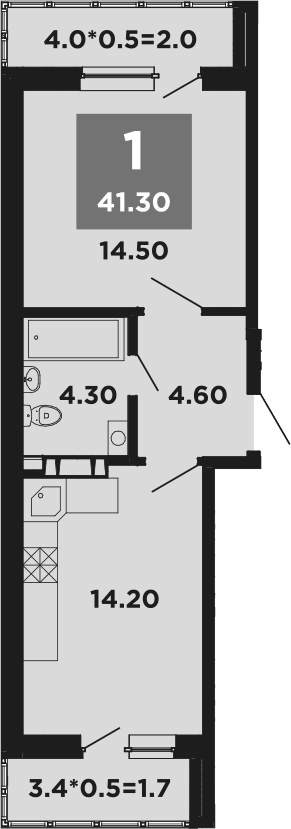 Планировка — NEO-квартал Красная площадь, 1-комн., 41 м²