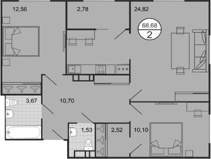 Планировка — Событие, 3-комн., 66 м²