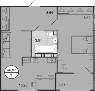 Планировка — Событие, 2-комн., 44 м²