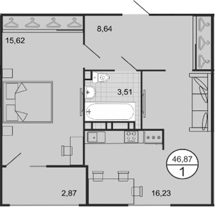 Планировка — Событие, 2-комн., 44 м²