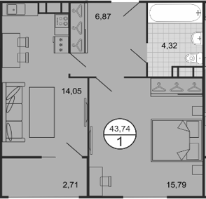 Планировка — Событие, 1-комн., 41 м²