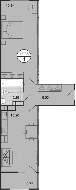 Планировка — Событие, 2-комн., 44 м²