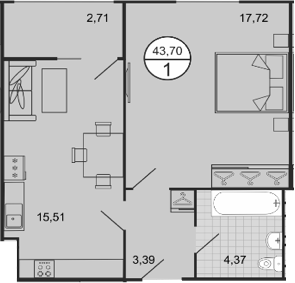 Планировка — Событие, 2-комн., 41 м²