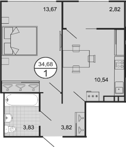 Планировка — Событие, 1-комн., 32 м²
