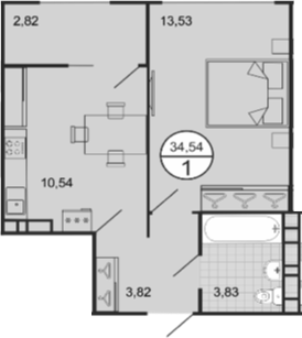 Планировка — Событие, 1-комн., 32 м²