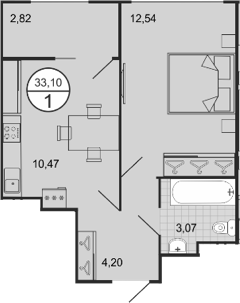 Планировка — Событие, 1-комн., 30 м²