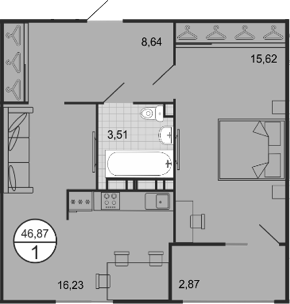 Планировка — Событие, 2-комн., 44 м²